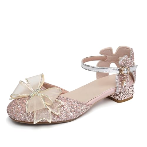 SWDZM Girls Sequins Ballroom Dance Shoes Pumps Glitter Princess Party Dress Shoes with Mesh Bow