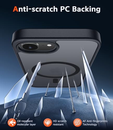Image of FNTCASE for iPhone 17e & iPhone 16e Case Matte: Magnetic Phone Cases with Screen Protector Drop Proof Compatible with Magsafe Slim Anti Yellowing Protective Translucent Cell Phone Cover (C-Black)