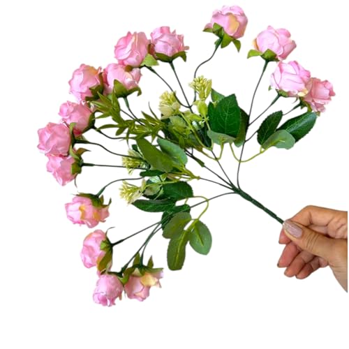 Image of Garden Art Artificial Small Rose Flower Bunch (Pack of 1) | 5 Heads with 15 Flowers & Buds, 35 cm Faux Rose Bouquet for Home Decor, Wedding & Table Decoration (Baby Pink)