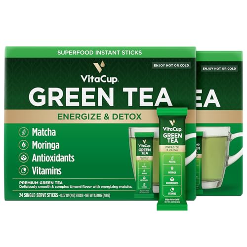VitaCup Green Tea Instant Packets, Enhance Energy & Detox with