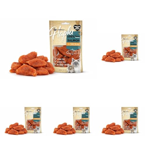 snack per gatti - Hapki snack di pesce con salmone e pollo - 50 g - senza glutine - senza cereali - senza zuccheri aggiunti (Confezione da 5)