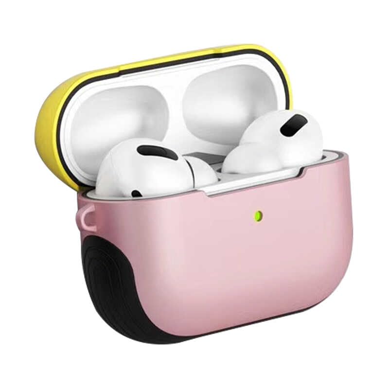 Zore Apple ile uyumlu Airpods Pro Kılıf Shockproof Silikon Pembe-Sarı