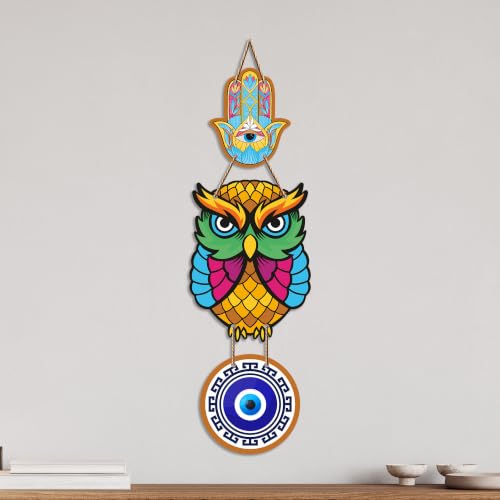 Image of Artvibes Owl Evil Eye Nazar Protection Wall Hanging for Home Entrance | Decorative MDF Vastu Wall Art | Lucky Charm Decor for Bedroom | Living Room | Balcony | Office & Main Door (WH 8522N)