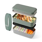 MONBENTO – Lunch Box Adulte Sense Original vert Natural – Boite Repas 1.2 L 2 Étages Métal/Plastique – Bento Inox Hermétique Compatible avec Four & Micro Ondes – Sans BPA – Idéal pour Meal Prep/Bureau