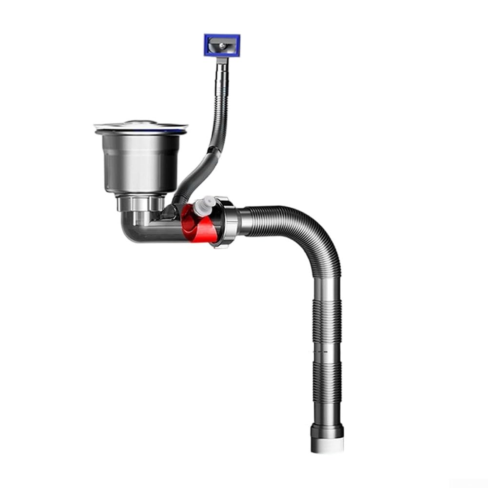 Juego de tubos de drenaje para fregadero de cocina para fregaderos dobles, accesorios de fontanería de acero inoxidable y polipropileno con neutralización de olores, kit completo de conexión de aguas