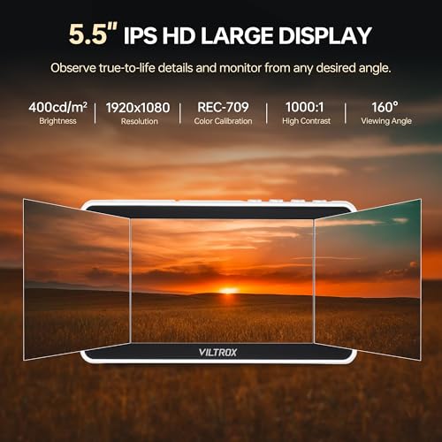 Image of VILTROX DC-V1 5.5 inch Touchscreen Camera Field Monitor DSLR Monitor with 3D LUT Waveform 400Nits 160 Wide View Angle 1920X1080 IPS 4K HDMI Loop in /Out Video Peaking Focus Assist, Battery /Sunshade Hood
