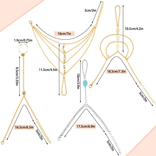 8 Pieces Hand Chain Set Ring Bracelet Hand Chain Tassel Crystal Finger Bracelet Bohemian Jewelry for Women (Elegant)3