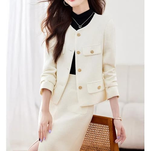 Women's Floral Long Sleeve Round Neck Jacket Business Casual Tweed Jacket Tops4