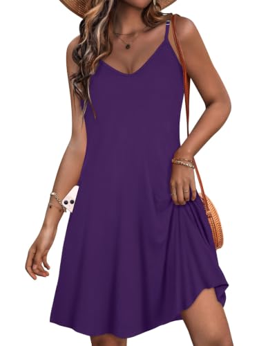 Image of Womens Spaghetti Strap Dress Summer Dresses Beach Pocket Casual Sundresses