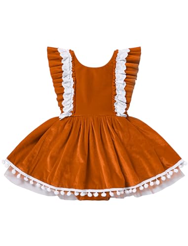 IDOPIP Baby Girls Velvet Dress Ruffle Lace Romper Tutu Dress Christmas Birthday Outfits Infant Princess Party Pageant Dresses