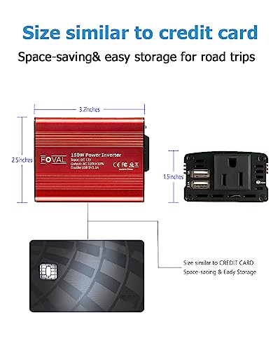 Foval UHGDCPI150 150W Car Power Inverter 12V Dc To 110V Ac Converter Vehicle Adapter Plug Outlet With 3.1A Dual Usb Car Charger thumb #5