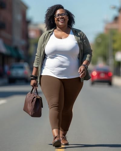Image of Plus Size Leggings for Women - High Waisted Black Tummy Control Super Soft