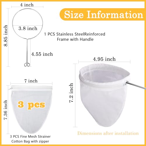 Image of WMKGG Ultra Fine Mesh Strainer Bags, Reusable Mesh Filter Bags with Stainless Steel Handle Frame for Filter Single Tea, Coffee, Serving Juice and Kefir (Mini Size)