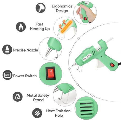 Image of ROMECH 20W Mini Hot Glue Gun with 90 Glue Sticks Set, Fast Preheating Hot Glue Gun Kit Heavy Duty Gluegun for Craft, DIY, Repairs (Green)