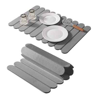 Extral Large Quick Dry Stone Drying Mat for Kitchen Counter,24"(L)x16"(W) Collapsible Eco-Friendly Absorbent Diatomaceous Earth Mat for Dishes Cups,Dish Drying Mats (Medium gray-Ellipse, 24x16 inch)