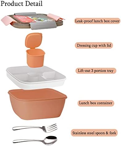 Double Layer Lunch Box, Bento Box with Compartments, Bento Lunch Box with Cutlery and Condiment Box, Large Capacity Salad Box for Adults Children for School Office Work Picnic Travel 1.5L(Pink)