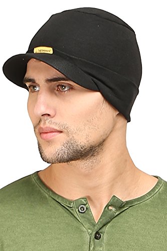 Image of FabSeasons Cotton Skull Cap with Peak, Ideal for All Summer & Winters. Combo Pack of 2 (Gray, Black)