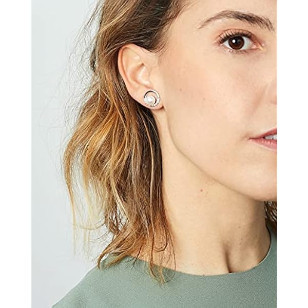 Pendientes de perlas cultivadas de agua dulce de mujer con circonitas SECRET & YOU - Pendientes de Plata de Ley Rodiada de 925 con tuercas resistentes.