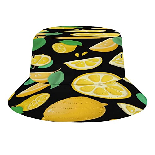 IQOPPEDR Chapeau cloche citron, casquette de pêcheur d'été pour homme et femme, chapeau de plage pliable unisexe pour les vacances, les voyages en plein air, citron, Taille unique