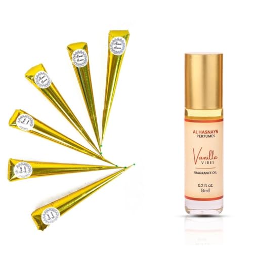Almas 6 pack conos de henna con perfume roll on de vainilla