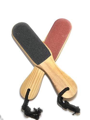 Image of Double Sided Wooden Foot Scrubber for Pedicure Combo (Pack of 2) for cracked heels | Dead Skin & Callus Remover | Pedicure Tool with Wooden Handle | Feet Scraper