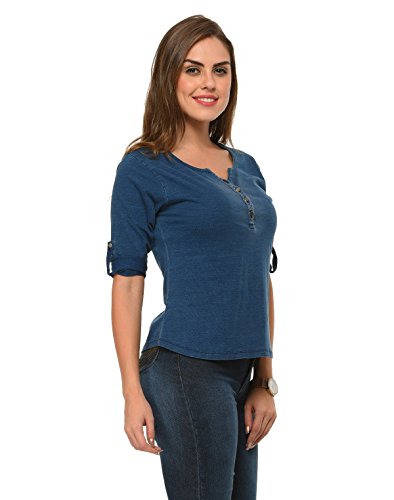 Frenchtrendz Women Henley Denim Top(XS 