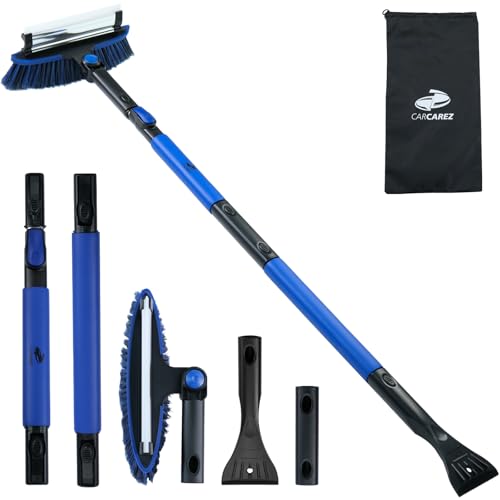 CARCAREZ 55" Extendable Snow Brush with Squeegee and Ice Scraper - Foam Grip - Auto Windshield Snowbrush - no Scratch Removal Tool - Car Truck SUV Winter Remover