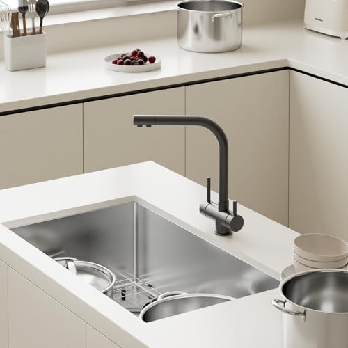 Image of VINGLI Undermount Commercial Kitchen Sink,32 inch Stainless Steel Utility Farmhouse Sink, Deep Workstation Sink, Single Bowl Sink for RV, Kitchen, Restaurant, Travel Trailer, Garage
