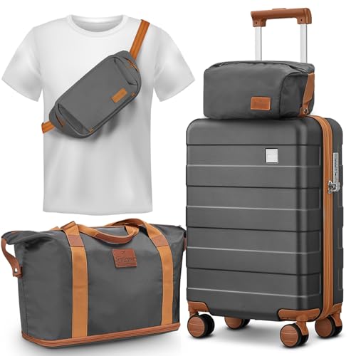 imiomo Carry on Luggage 22x14x9 Airline Approved with Satchel Bag, Hardside 20 Inch Carry-on Suitcases with Spinner Wheels and TSA Lock, Grey