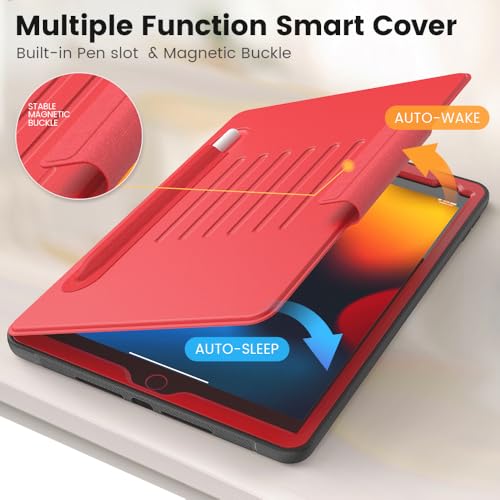 Étui intelligent iPad 9e génération rouge - Protection folio fine avec support multi-angle