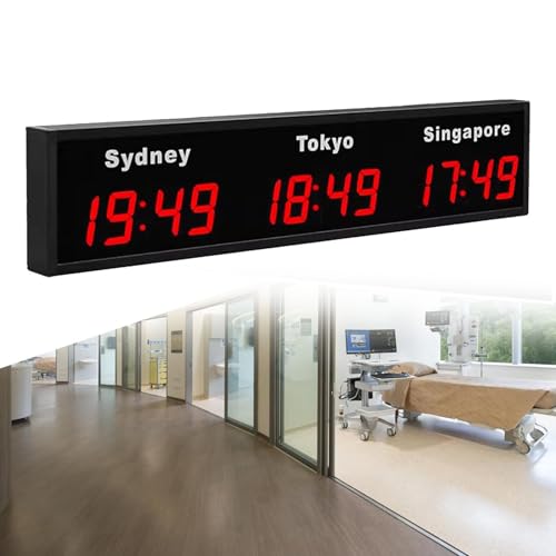 Orologio da parete digitale a LED con fusi orari mondiali, 3/4, fusi orari, per interni, multi fuso orario, orologio da parete per ufficio, casa, soggiorno, scuola, imprese multinazionali (rosso 3