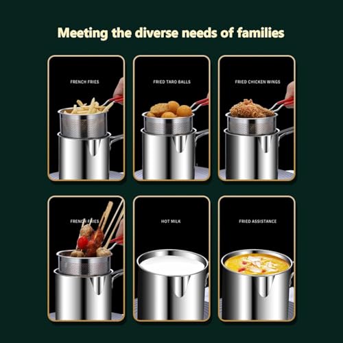 Image of G & P ENTERPRISE Stainless Steel Deep Frying Pot with Basket - 1200ml Oil Fryer Pot with Strainer Basket & Pour Spout | Small Frying Pot for Fries, Snacks, Tempura, Momos (1 PCS)