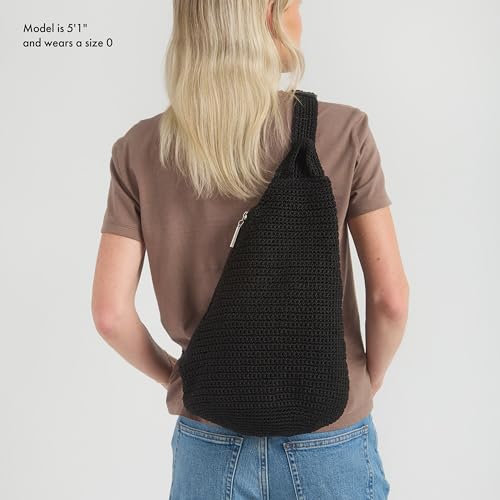 Image of The Sak Geo Sling Backpack in Crochet, Single Sling Shoulder Strap, Bamboo