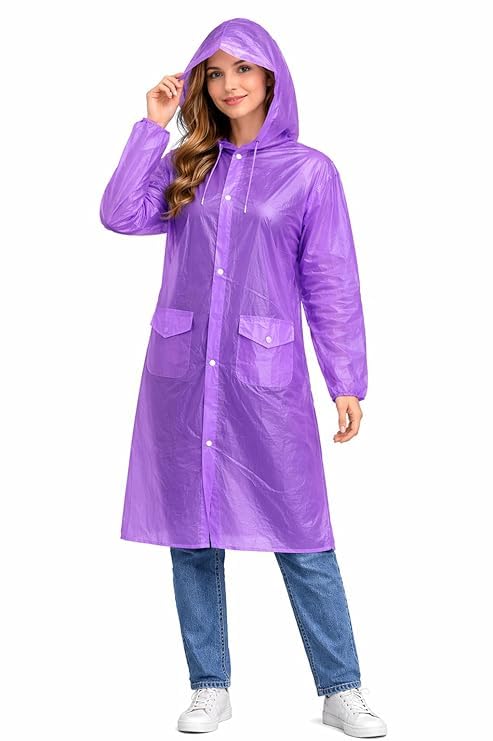 Women Men Waterproof Hooded Raincoat Transparent Long Rain Jacket-image-48