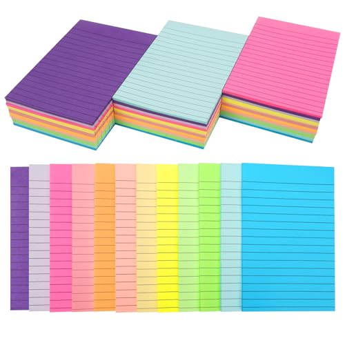 SACATR 36 Pads Lined Sticky Notes, Sticky Note Pads 4x6 inches, 12 Bright Color Sticky Notes with...