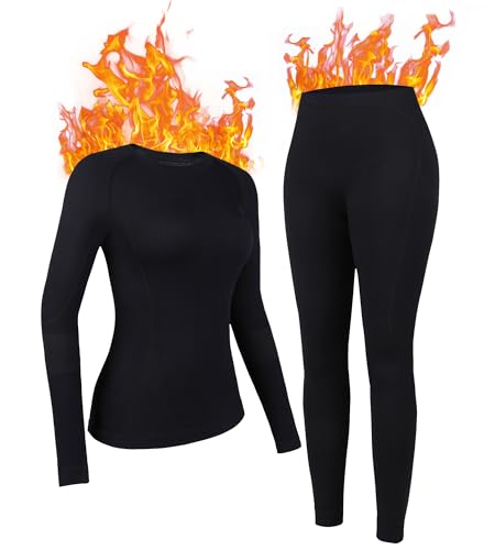 ATTRACO Seamless Thermal Underwear for Women Long Johns Thermal Suit Stretchy Ski Base Layer Set