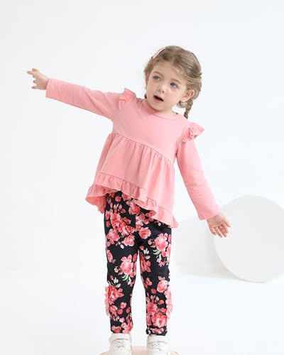 Image of Weebaby Baby Girl Clothes Infant Toddler Girl Clothing Ruffle Shirt High Low Top Floral Allover Pant Little Girls Clothes