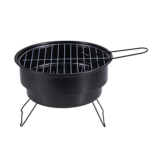 Bequem Und Praktisch Tragbare Runde Edelstahl Mini BBQ Holzkohle Grill Camping Grillgeräte (Color : Black)