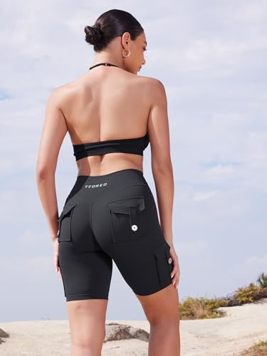 YEOREO CoreFlex Women Workout Biker Shorts with Cargo Pockets Hidden Scrunch High Waisted 8" Inseam Gym Shorts2
