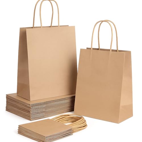 Pack de 50 Bolsas de papel kraft grandes con asas 32 x 40 x 12 cm bolsas para regalos. Bolsas para comercios, para ir a la compra de papel biodegradable, reutilizables ideales para regalar. (MARRONES)