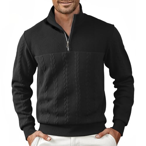 Halfword Pulls Homme Zip Pullover Tricoté Pull à Manches Longues pour Hommes Jacquard Sweatshirts Noir XL