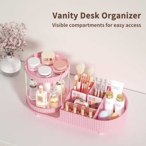 Image of Makeup Organizers for Vanity, 2 Rotating Perfume Trays and 5 Compartments