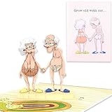 Funny Anniversary Card | Pop Up 3D Old Couple in Love Holding Hands | Valentines Day Card For Husband, Boyfriend (Grow Old)