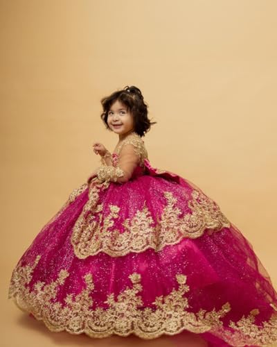 GZCYL Gala Dress for Children Hot Pink Flower Girl Dress for Wedding Birthday Party Princess Pageant Dress for Little Girls2