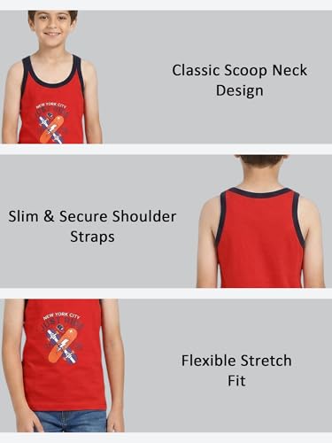 Image of Kids Boy's Regular Fit Vest| 100% Cotton| Skin Friendly | Lightweight | Sleeveless Design | Pack Of 3 (Color & Print May Vary)