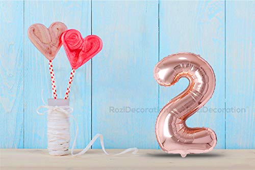 Image of Rozi Decoration 32 inch Inch Rose Gold 2 Number Foil Balloons Pack of 2 Numbers | 2nd Anniversary Decoration Items | 2 Number for Birthday Decoration