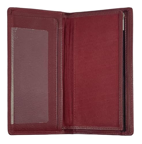 Genuine Leather Checkbook Cover Wallet Organizer with Credit Card Holder (Burgundy)
