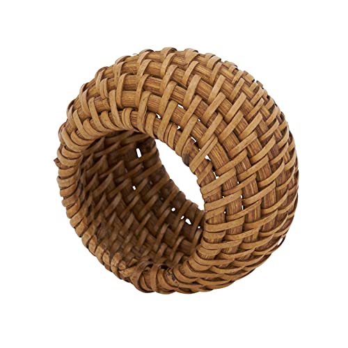 Saro Lifestyle Avignon Collection Woven Rattan Napkin Ring (Set of 4), Caramel