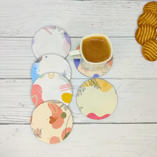 Image of Zesta Coasters for Cups Set of 6 / Wooden Coasters for Bar Accessories for Home /Tea Coaster Set of 6 / Waterproof Dining Table Decor Glass Cover