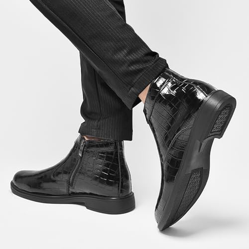 Men'S Leather Alligator Printed Low Heel Ankle Boots Fashion Round Toe Side Zipper Softsole Oxford Dress Boots For Driving Office Work 6